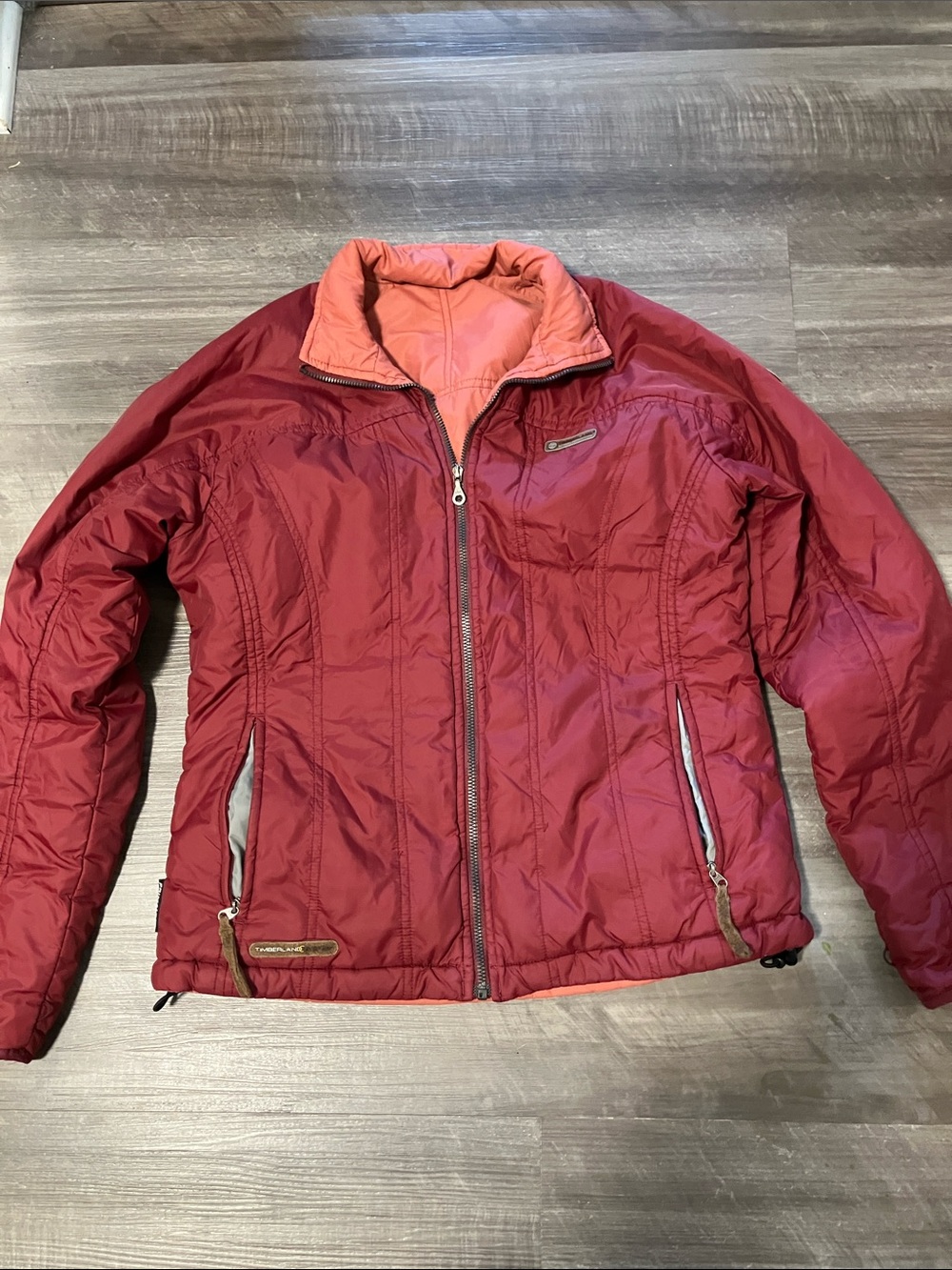 Timberland quilted reversible jacket red women’s small Primaloft
